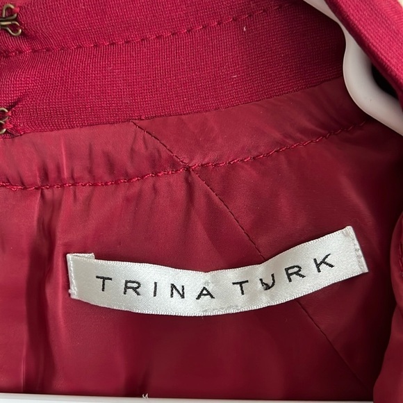 Trina Turk Red Midi V Neck Short Sleeve Dress - Picture 4 of 8